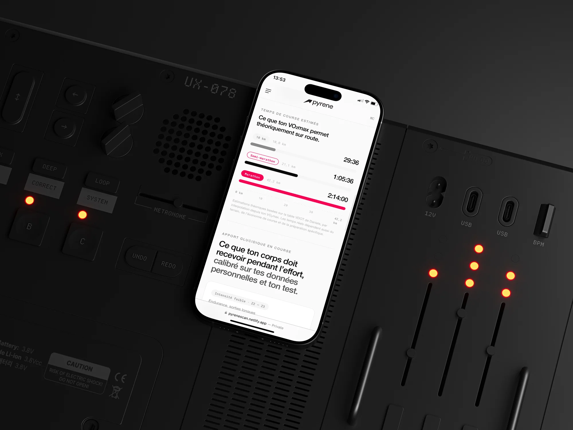 Pyrene® Scan Métabolique — mockup de la transformation des données, du test brut au rapport personnel