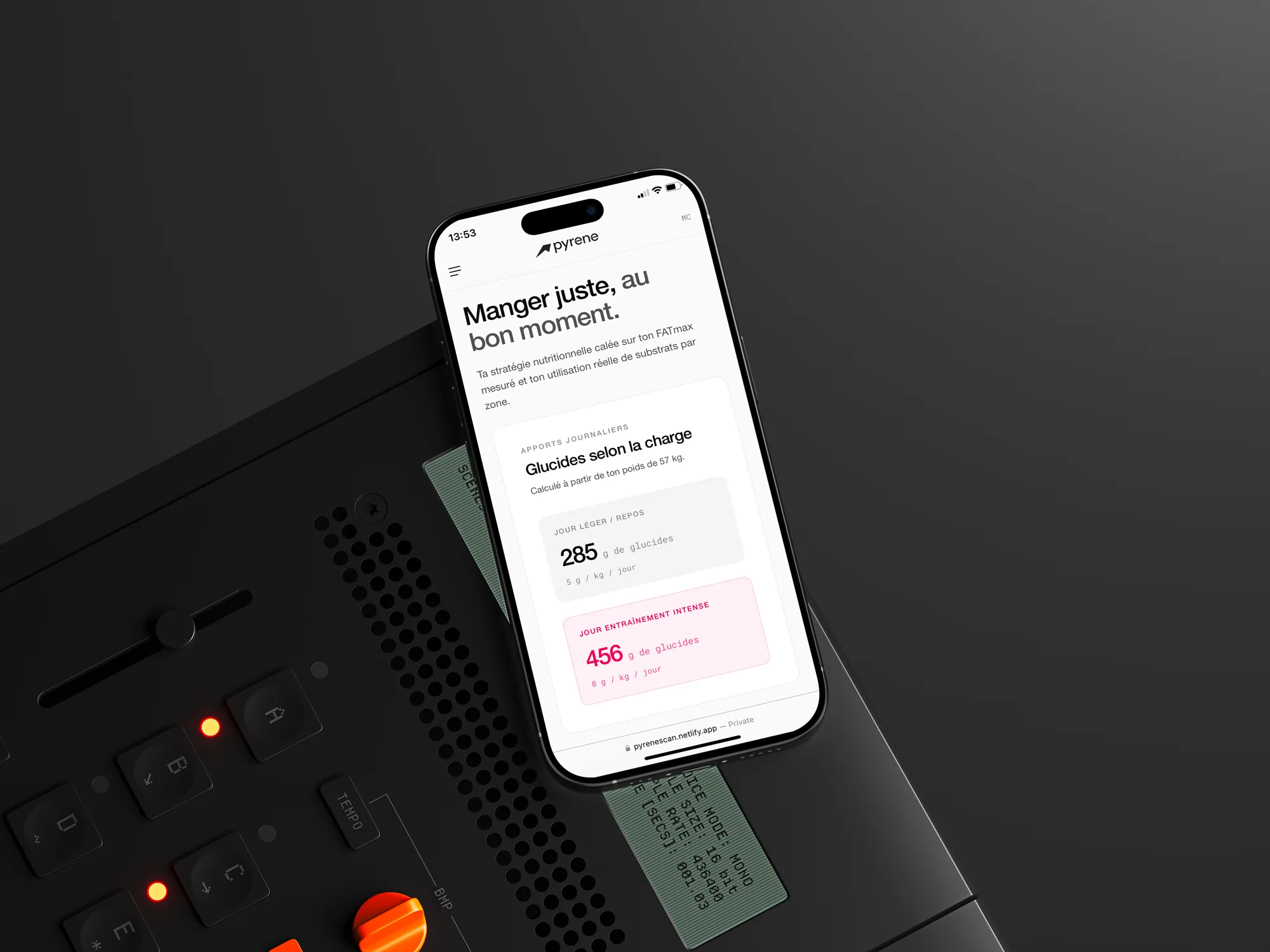 Pyrene® Scan Métabolique — dashboard au sein de la marque Pyrene, présentation produit